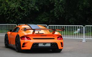 порше, Porsche, оранжевый, вид сзади, руф