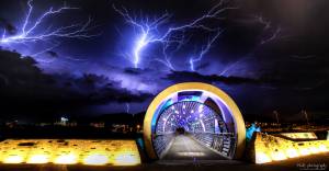 tunnel, lightning, storm, night