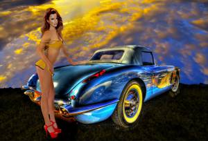 HDR, girl, Hot Rod, Muscle car