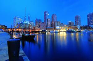 здания, Бостон, яхты, гавань, ночной город, boston