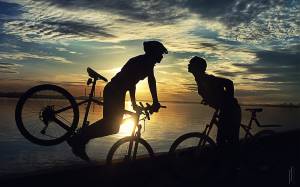 bike. kiss, sunset, , , , , water, 